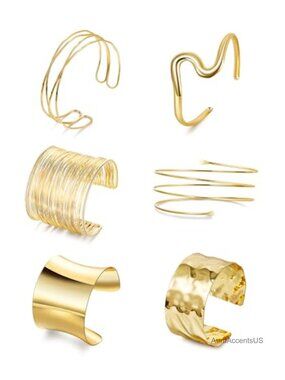 6Pc Minimalist Arm Cuff Bracelet Set Adjustable Open Cuff Bangles